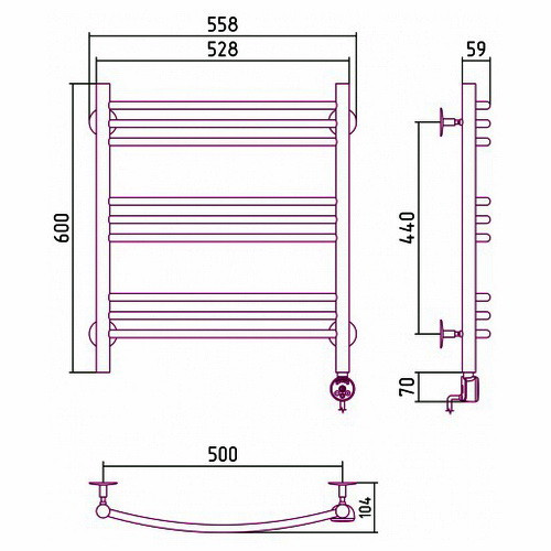 Электрический полотенцесушитель Стилье Формат 10 ТП 600х500 (3+3+3) Г16 Электрический полотенцесушитель Стилье Формат 10 ТП 600х500 (3+3+3) Г16
