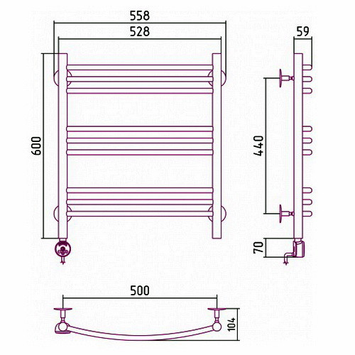 Электрический полотенцесушитель Стилье Формат 10 ТЛ 600х500 (3+3+3) Г16