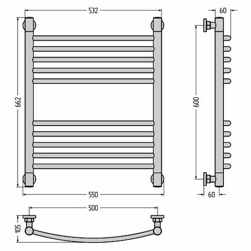 Водяной полотенцесушитель Сунержа Богема+ выгнутая 600х500 (Без покрытия) Водяной полотенцесушитель Сунержа Богема+ выгнутая 600х500 (Без покрытия)