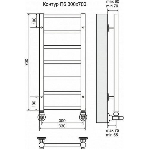 Водяной полотенцесушитель Terminus "Контур" П6 300х700
