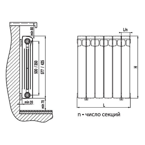 Биметаллический радиатор отопления Rifar Monolit 350 7 секций