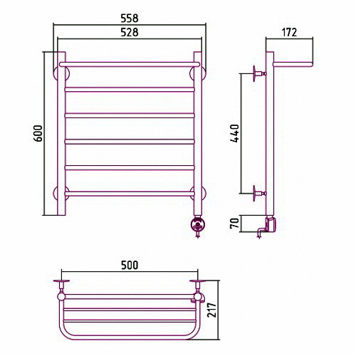 Электрический полотенцесушитель Стилье Формат 20 ТП 600х500 (Полка+5) П16 Электрический полотенцесушитель Стилье Формат 20 ТП 600х500 (Полка+5) П16