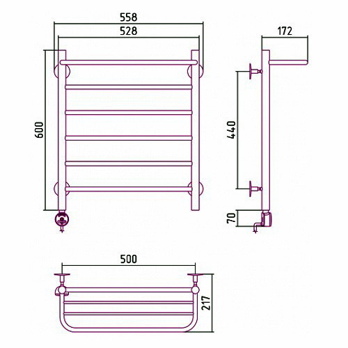 Электрический полотенцесушитель Стилье Формат 20 ТЛ 600х500 (Полка+5) П16 Электрический полотенцесушитель Стилье Формат 20 ТЛ 600х500 (Полка+5) П16