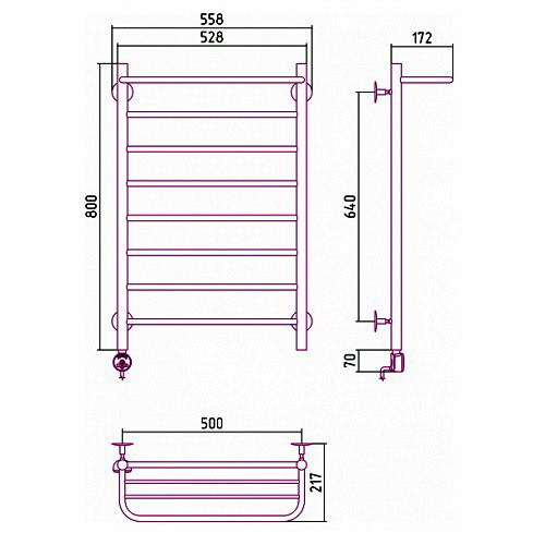 Электрический полотенцесушитель Стилье Формат 20 ТЛ 800х500 (Полка+7) П16 Электрический полотенцесушитель Стилье Формат 20 ТЛ 800х500 (Полка+7) П16