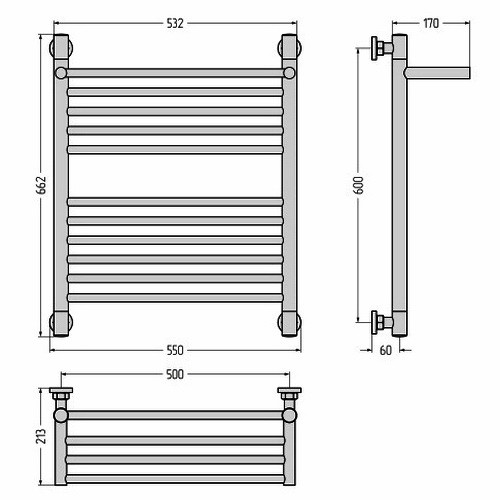 Водяной полотенцесушитель Сунержа Богема+ с полкой 600х500 (Без покрытия)