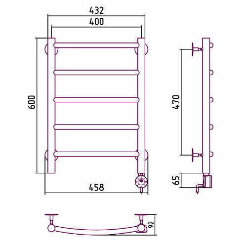 Электрический полотенцесушитель Стилье Формат 12 600х400 правый, хром (без покрытия) 
