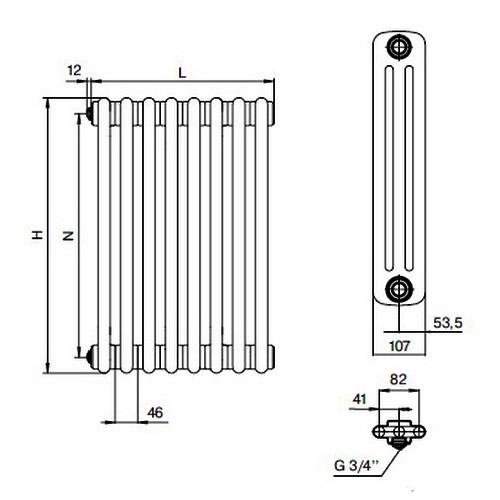 Стальной трубчатый радиатор отопления Rifar Tubog 3037 16 секций Антрацит