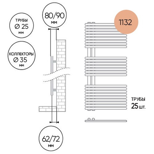 Водяной полотенцесушитель Lazzarini Garda белый прямой 1132х500