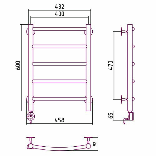 Электрический полотенцесушитель Стилье Формат 12 600х400 левый, матовый чёрный