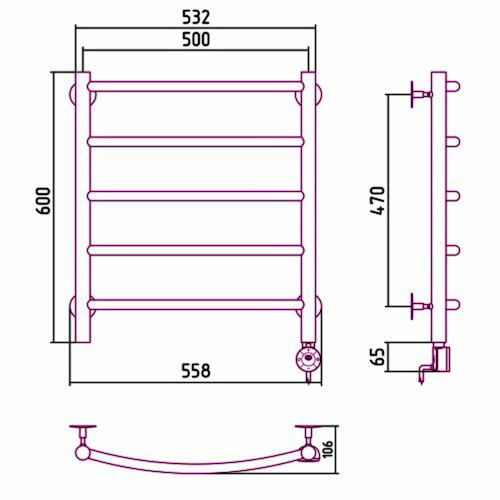 Электрический полотенцесушитель Стилье Формат 12 600х500 правый, хром (без покрытия) Электрический полотенцесушитель Стилье Формат 12 600х500 правый, хром (без покрытия)
