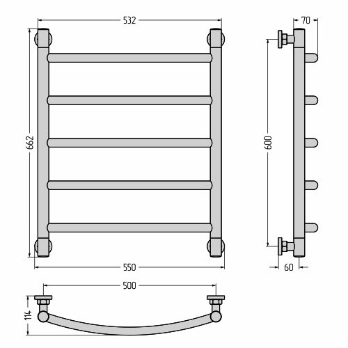 Водяной полотенцесушитель Сунержа Галант+ 600х500 (Без покрытия)