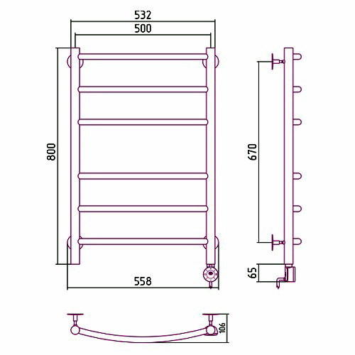 Электрический полотенцесушитель Стилье Формат 12 800х500 правый, матовый чёрный
