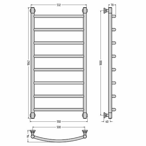 Водяной полотенцесушитель Сунержа Галант+ 1000х500 (Без покрытия)