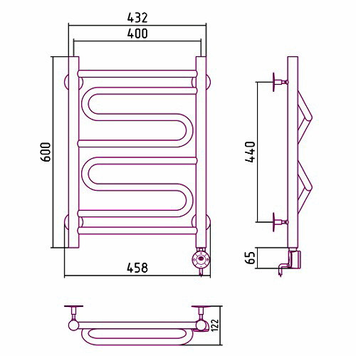 Электрический полотенцесушитель Стилье Формат 22 600х400 правый, хром (без покрытия)