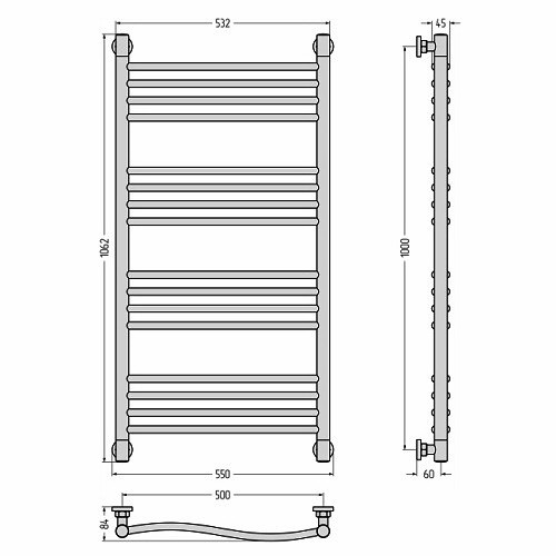 Водяной полотенцесушитель Сунержа Флюид+ 1000х500 (Без покрытия)