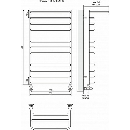 Водяной полотенцесушитель Terminus "Полка" П11 500х956