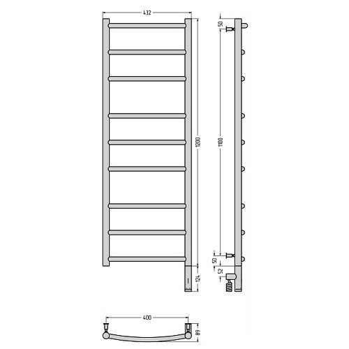Электрический полотенцесушитель Сунержа Галант 3.0 1200х400 МЭМ левый (Без покрытия)