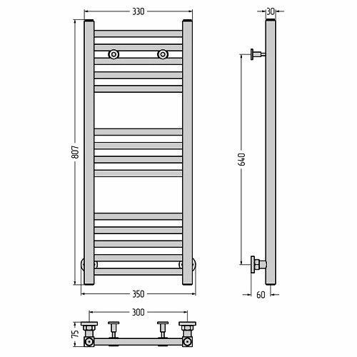 Водяной полотенцесушитель Сунержа Модус 800х300 (Без покрытия)