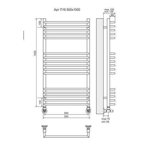 Водяной полотенцесушитель Terminus "Арт" П16 500х1000