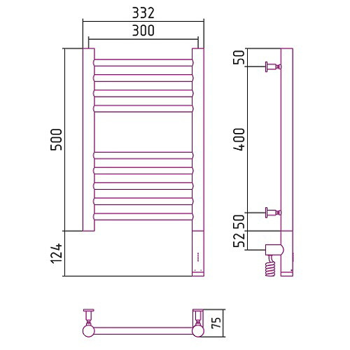 Электрический полотенцесушитель Сунержа Богема 3.0 прямая 500х300 МЭМ правый (Без покрытия) Электрический полотенцесушитель Сунержа Богема 3.0 прямая 500х300 МЭМ правый (Без покрытия)
