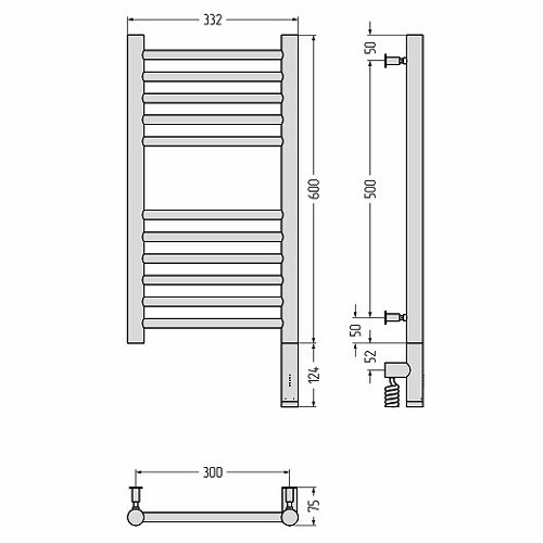 Электрический полотенцесушитель Сунержа Богема 3.0 прямая 600х300 МЭМ правый (Без покрытия) Электрический полотенцесушитель Сунержа Богема 3.0 прямая 600х300 МЭМ правый (Без покрытия)