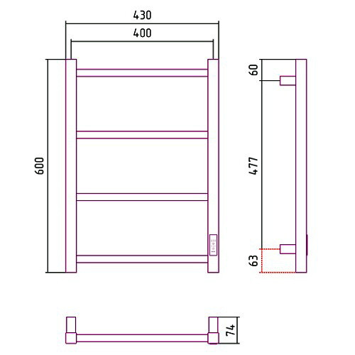 Электрический полотенцесушитель Стилье Формат 26 600х400, правый, матовый белый