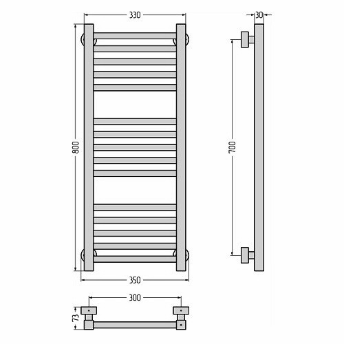 Водяной полотенцесушитель Сунержа Модус PRO 800х300 (Без покрытия)