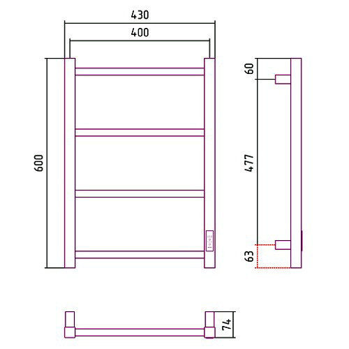 Электрический полотенцесушитель Стилье Формат 26 600х400, правый, матовый чёрный