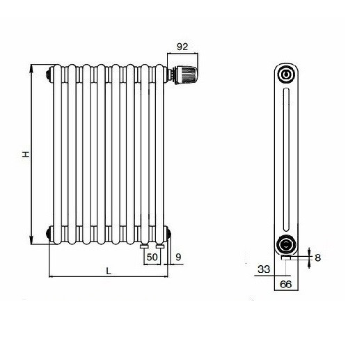 Стальной трубчатый радиатор отопления Rifar Tubog Ventil 2057 DV1 16 секций RAL 9016