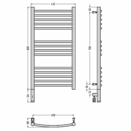 Электрический полотенцесушитель Сунержа Богема 3.0 выгнутая 800х400 МЭМ левый (Без покрытия)