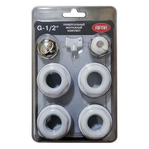 Универсальный монтажный комплект Rifar для радиаторов отопления 1/2" белый без кронштейнов Универсальный монтажный комплект Rifar для радиаторов отопления 1/2" белый без кронштейнов