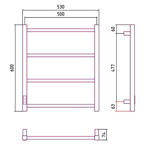 Электрический полотенцесушитель Стилье Формат 26 600х500, левый, матовый белый