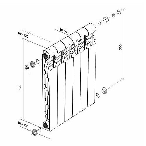 Алюминиевый радиатор отопления Royal Thermo Revolution 500 4 секции Алюминиевый радиатор отопления Royal Thermo Revolution 500 4 секции