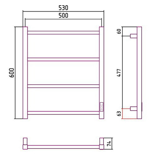 Электрический полотенцесушитель Стилье Формат 26 600х500, правый, матовый белый