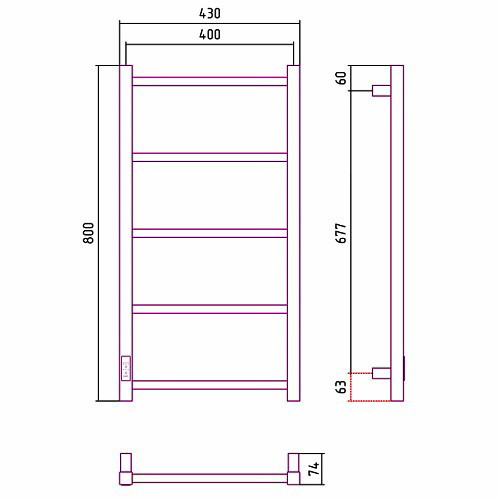 Электрический полотенцесушитель Стилье Формат 26 800х400, левый, матовый белый
