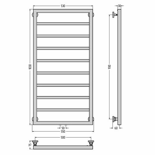 Водяной полотенцесушитель Сунержа Канцлер 1000х500 (Без покрытия)