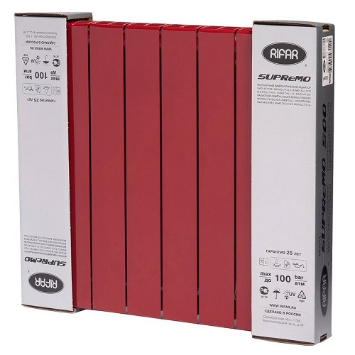 Биметаллический радиатор отопления Rifar SUPReMO 500 12 секций Бордо Биметаллический радиатор отопления Rifar SUPReMO 500 12 секций Бордо