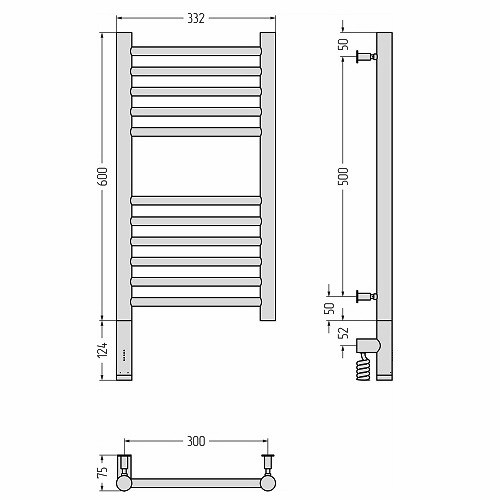 Электрический полотенцесушитель Сунержа Богема 3.0 прямая 600х300 МЭМ левый (Без покрытия)