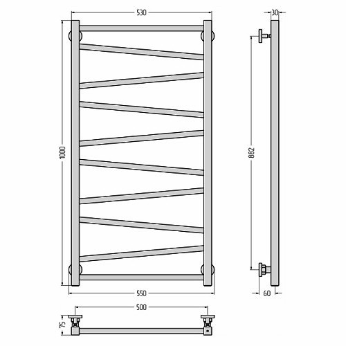 Водяной полотенцесушитель Сунержа Сирокко 1000х500 (Без покрытия)