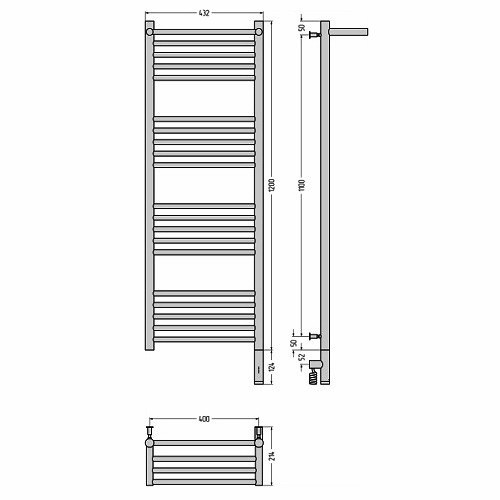 Электрический полотенцесушитель Сунержа Богема 3.0 с полкой 1200х400 МЭМ правый (Без покрытия)