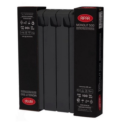 Биметаллический радиатор отопления Rifar Monolit 500 8 секций Антрацит