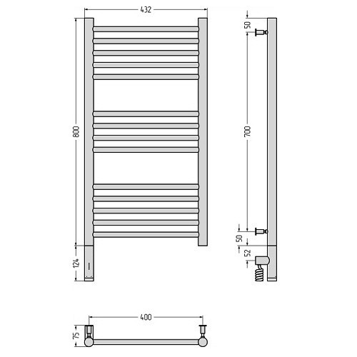 Электрический полотенцесушитель Сунержа Богема 3.0 прямая 800х400 МЭМ левый (Без покрытия)