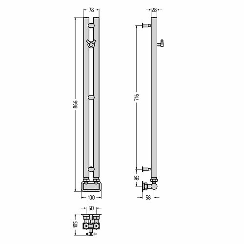 Водяной полотенцесушитель Сунержа Нюанс EU50+ 840х50 (Без покрытия)