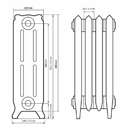 Чугунный радиатор отопления РАДIМАКС BRISTOL 600 (1 секция) Чугунный радиатор отопления РАДIМАКС BRISTOL 600 (1 секция)