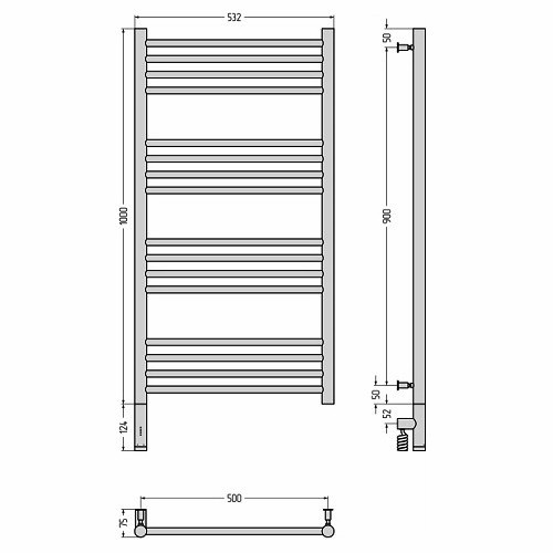 Электрический полотенцесушитель Сунержа Богема 3.0 прямая 1000х500 МЭМ левый (Без покрытия)