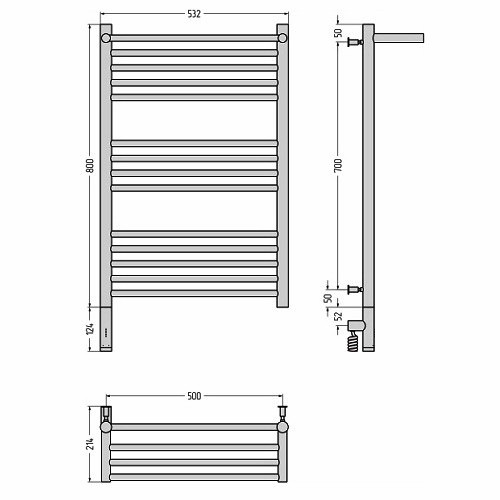 Электрический полотенцесушитель Сунержа Богема 3.0 с полкой 800х500 МЭМ левый (Без покрытия)