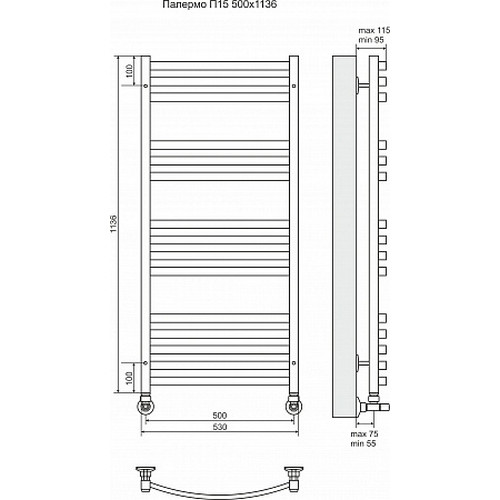 Водяной полотенцесушитель Terminus "Палермо" П15 500х1136