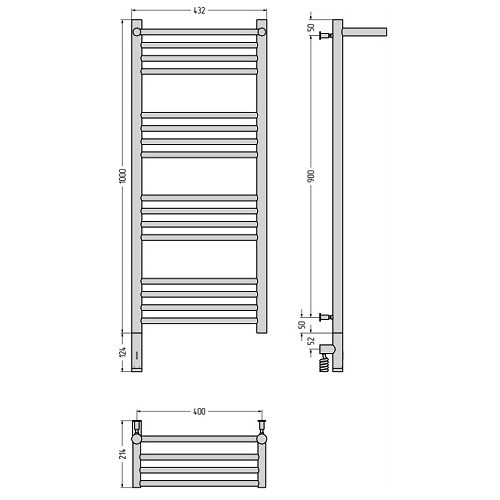 Электрический полотенцесушитель Сунержа Богема 3.0 с полкой 1000х400 МЭМ левый (Без покрытия)