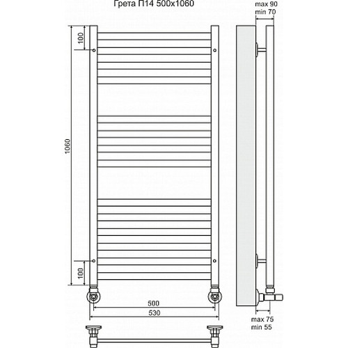 Водяной полотенцесушитель Terminus "Грета" П14 500х1060