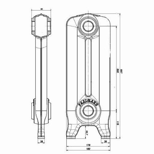 Чугунный радиатор отопления РАДIМАКС WINDSBOLD 500 (1 секция)  Чугунный радиатор отопления РАДIМАКС WINDSBOLD 500 (1 секция)